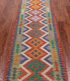 SUPER SALE Reversible Kilim Flat Weave Wool On Wool Runner Rug - 2' 7" X 9' 7"