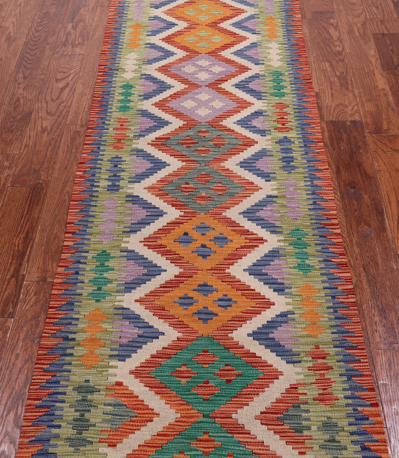 SUPER SALE Reversible Kilim Flat Weave Wool On Wool Runner Rug - 2' 7" X 9' 7"