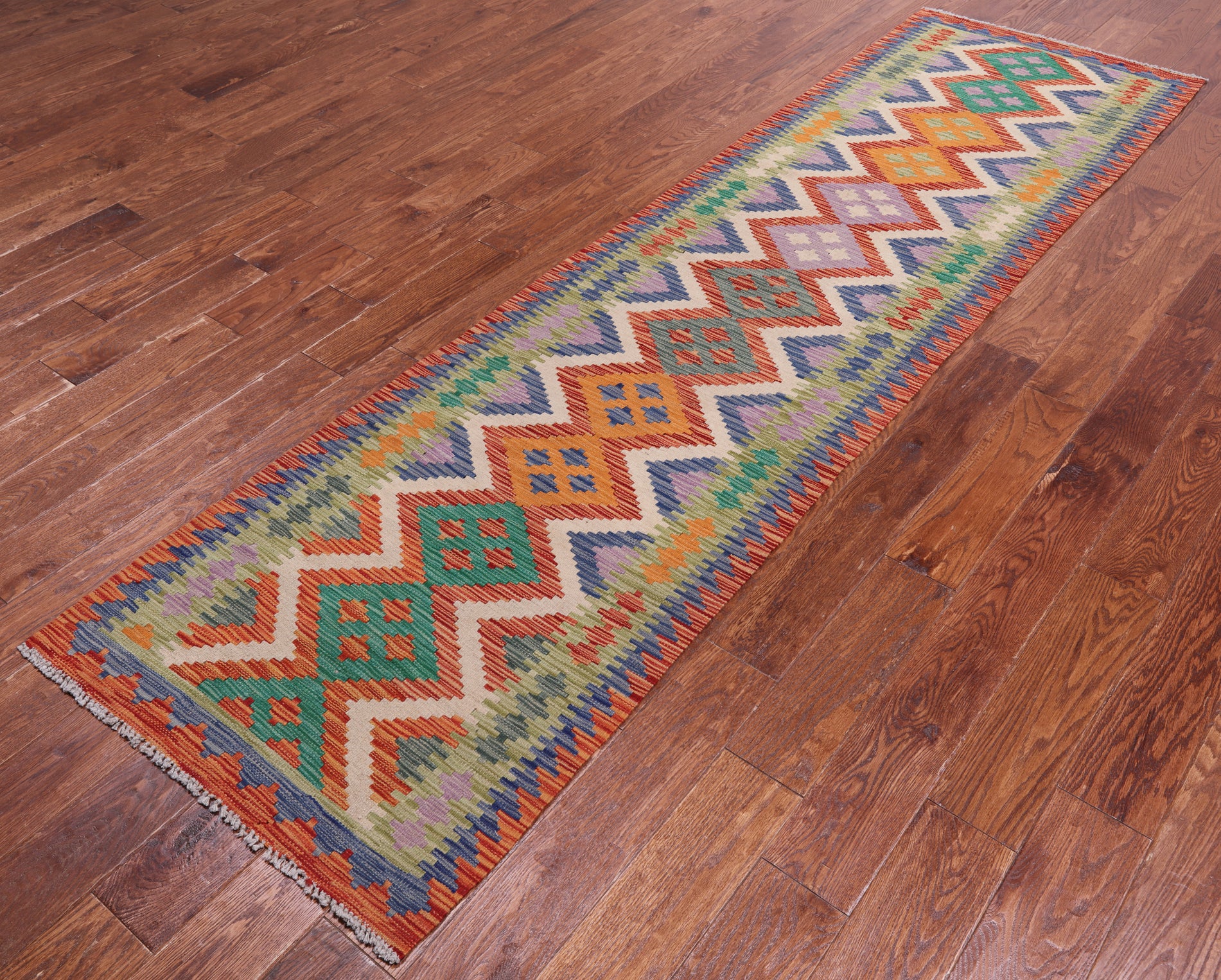 SUPER SALE Reversible Kilim Flat Weave Wool On Wool Runner Rug - 2' 7" X 9' 7"