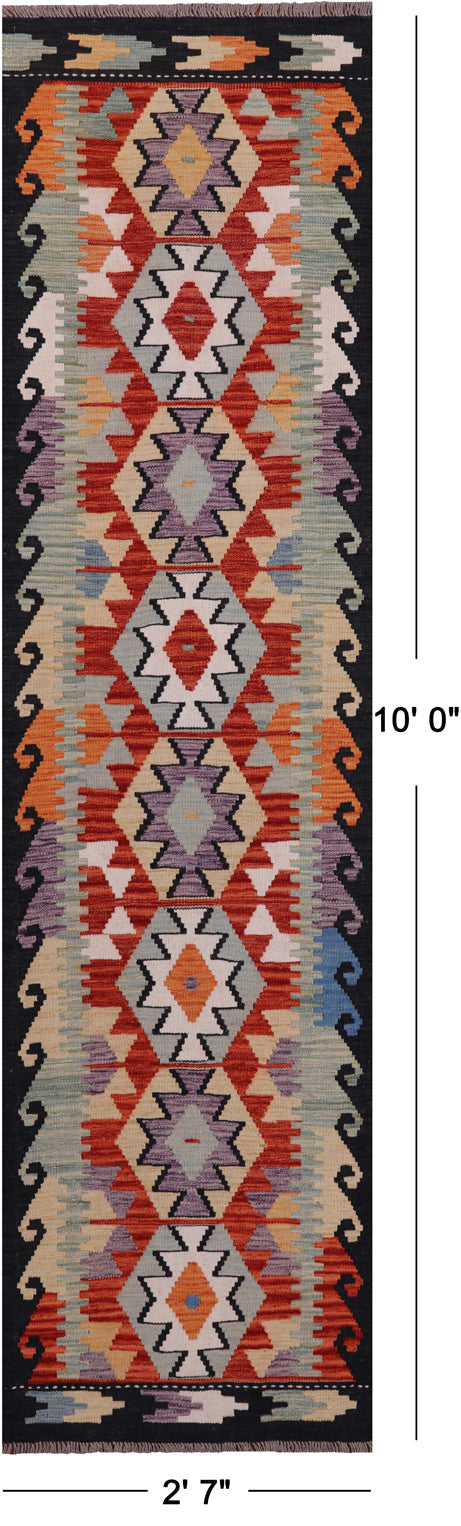 SUPER SALE Reversible Kilim Flat Weave Wool On Wool Runner Rug - 2' 7" X 10' 0"