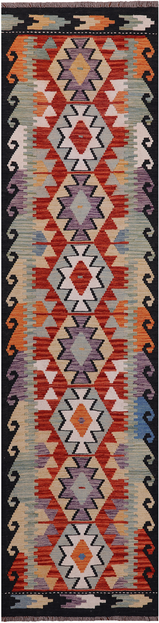 SUPER SALE Reversible Kilim Flat Weave Wool On Wool Rug - 2' 7" X 10' 0"