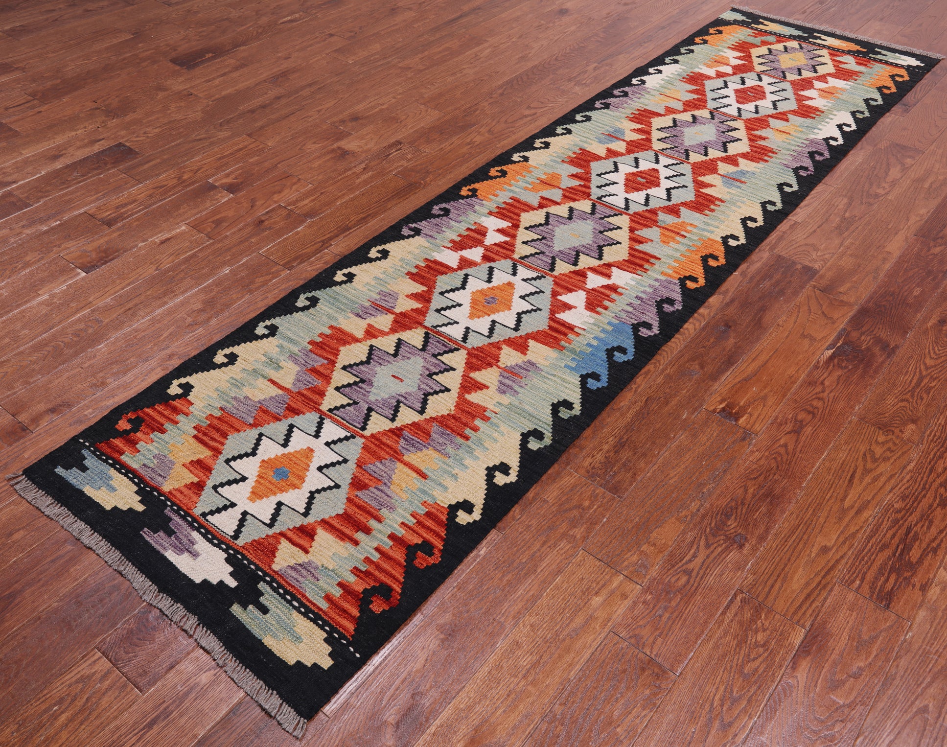 SUPER SALE Reversible Kilim Flat Weave Wool On Wool Runner Rug - 2' 7" X 10' 0"