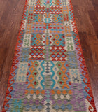 SUPER SALE Reversible Kilim Flat Weave Wool On Wool Runner Rug - 2' 8" X 9' 7"