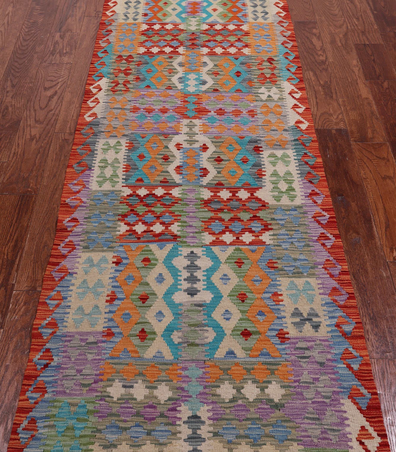 SUPER SALE Reversible Kilim Flat Weave Wool On Wool Runner Rug - 2' 8" X 9' 7"