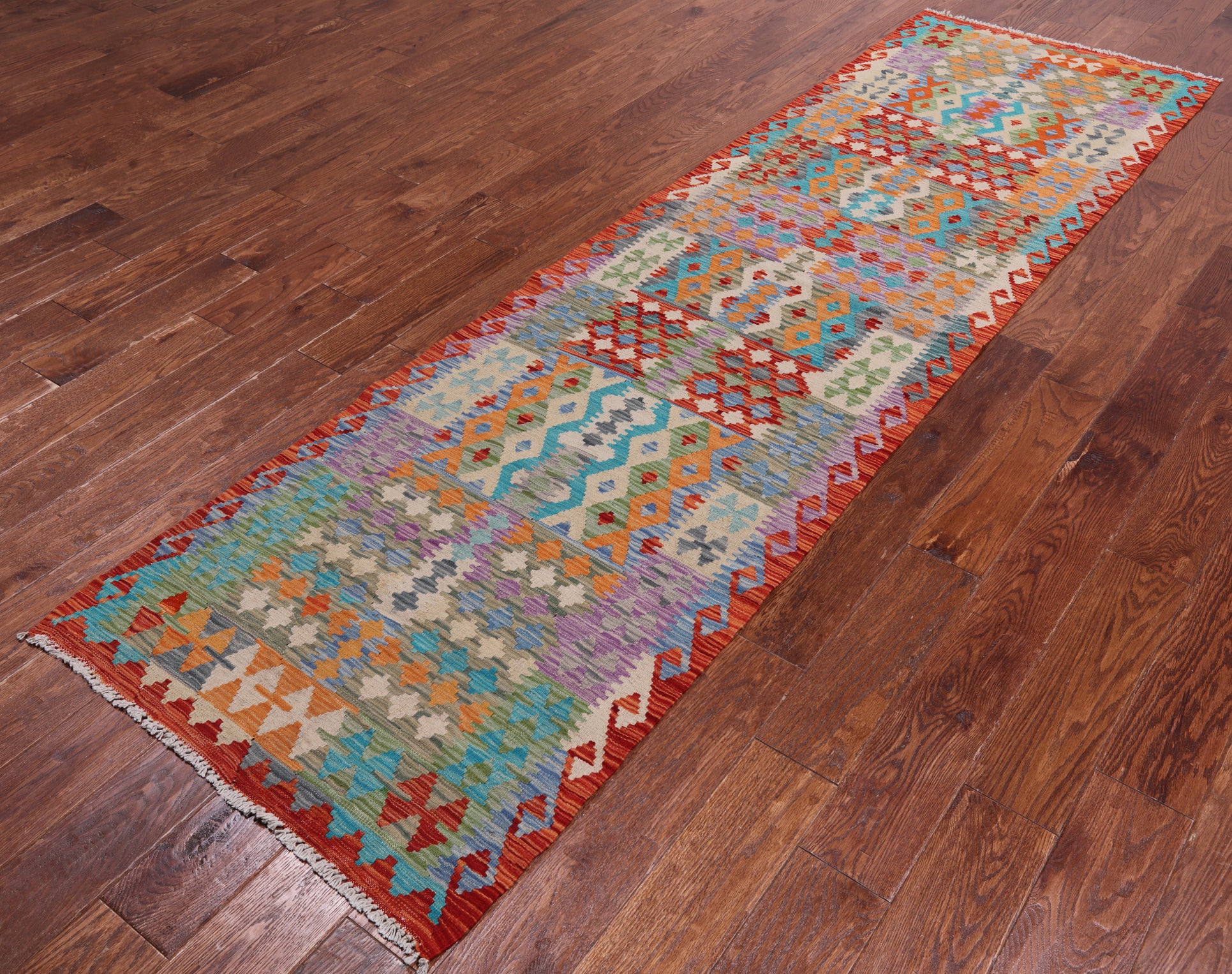 SUPER SALE Reversible Kilim Flat Weave Wool On Wool Runner Rug - 2' 8" X 9' 7"