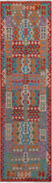 SUPER SALE Reversible Kilim Flat Weave Wool On Wool Runner Rug - 2' 8" X 9' 7"