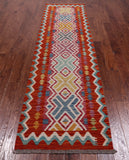 SUPER SALE Reversible Kilim Flat Weave Wool On Wool Runner Rug - 2' 8" X 9' 7"