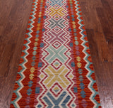 SUPER SALE Reversible Kilim Flat Weave Wool On Wool Runner Rug - 2' 8" X 9' 7"