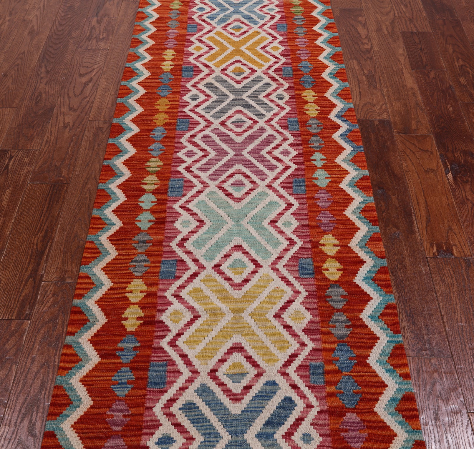 SUPER SALE Reversible Kilim Flat Weave Wool On Wool Runner Rug - 2' 8" X 9' 7"
