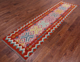SUPER SALE Reversible Kilim Flat Weave Wool On Wool Runner Rug - 2' 8" X 9' 7"