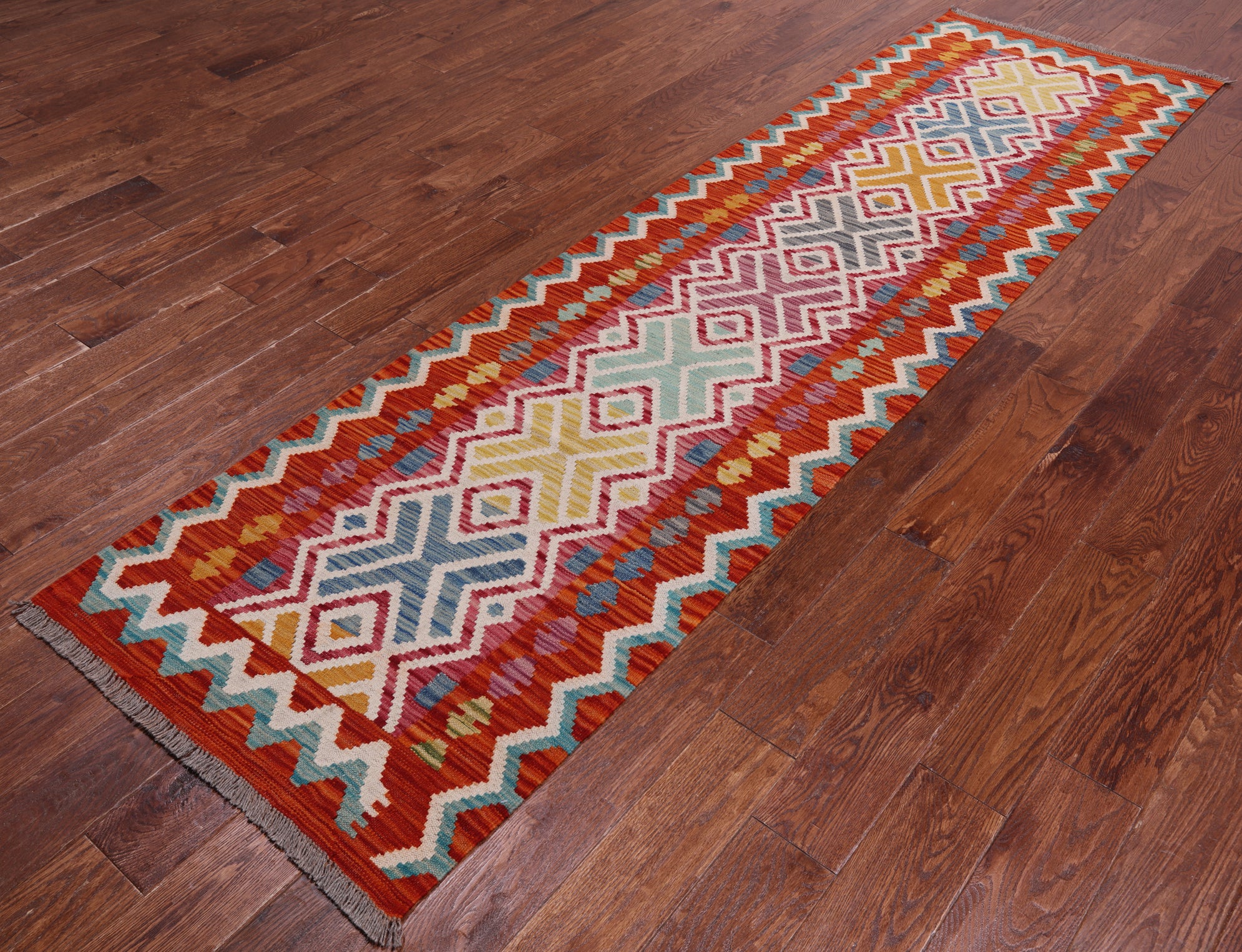 SUPER SALE Reversible Kilim Flat Weave Wool On Wool Runner Rug - 2' 8" X 9' 7"