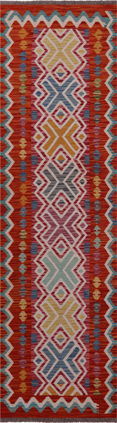 SUPER SALE Reversible Kilim Flat Weave Wool On Wool Runner Rug - 2' 8" X 9' 7"