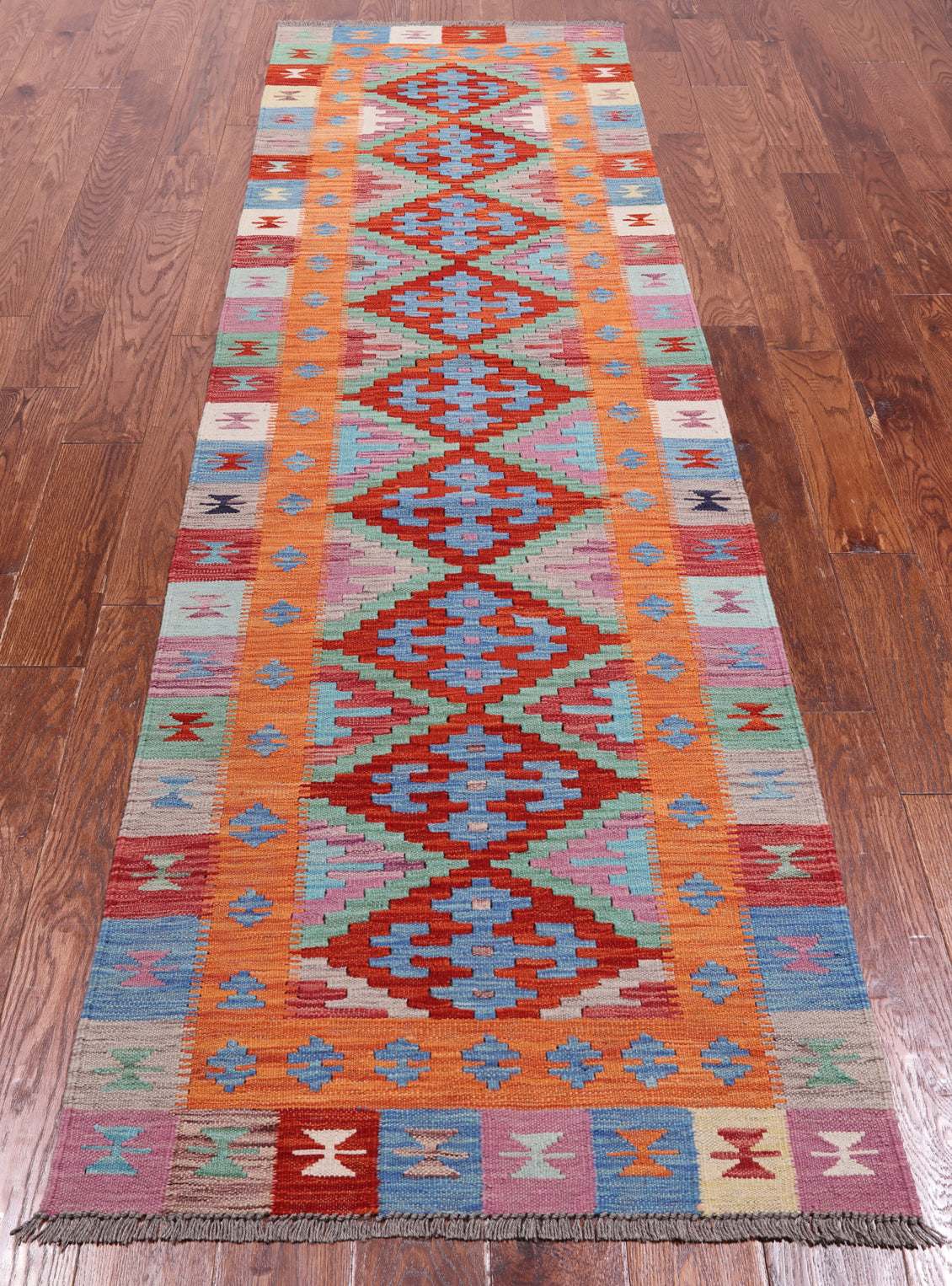 SUPER SALE Reversible Kilim Flat Weave Wool On Wool Runner Rug - 2' 9" X 9' 7"