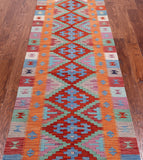 SUPER SALE Reversible Kilim Flat Weave Wool On Wool Runner Rug - 2' 9" X 9' 7"