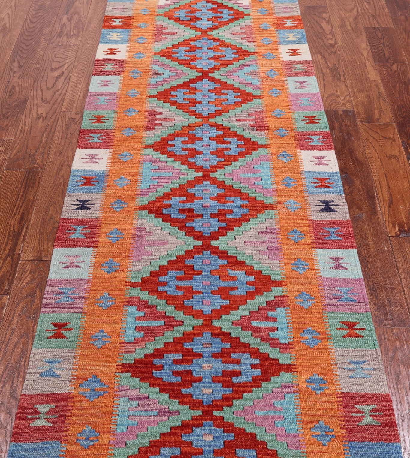 SUPER SALE Reversible Kilim Flat Weave Wool On Wool Runner Rug - 2' 9" X 9' 7"