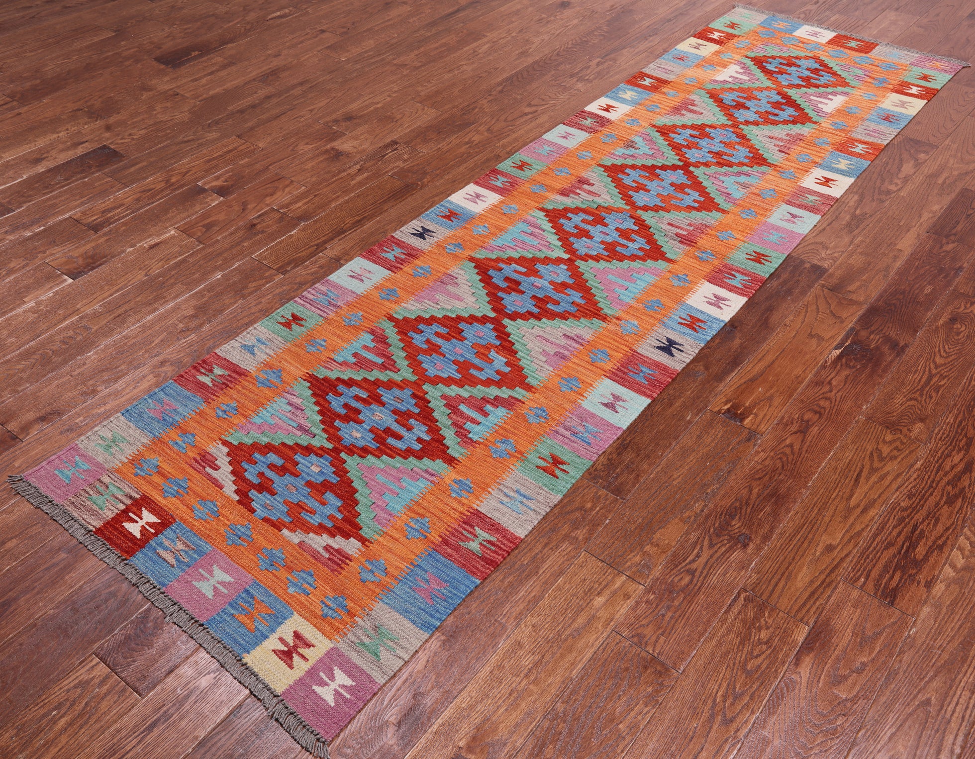 SUPER SALE Reversible Kilim Flat Weave Wool On Wool Runner Rug - 2' 9" X 9' 7"