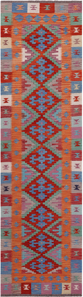 SUPER SALE Reversible Kilim Flat Weave Wool On Wool Runner Rug - 2' 9" X 9' 7"