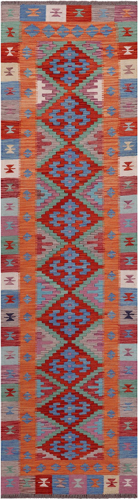 SUPER SALE Reversible Kilim Flat Weave Wool On Wool Runner Rug - 2' 9" X 9' 7"
