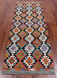 SUPER SALE Reversible Kilim Flat Weave Wool On Wool Runner Rug - 2' 8" X 8' 0"