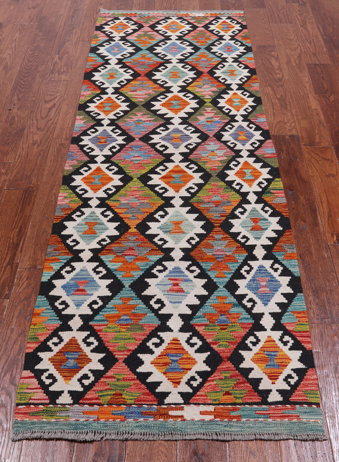SUPER SALE Reversible Kilim Flat Weave Wool On Wool Runner Rug - 2' 8" X 8' 0"