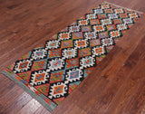 SUPER SALE Reversible Kilim Flat Weave Wool On Wool Runner Rug - 2' 8" X 8' 0"