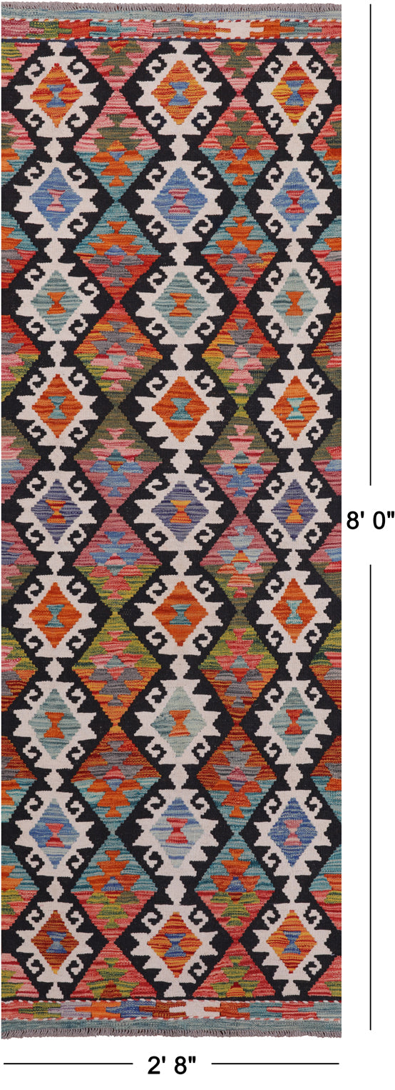 SUPER SALE Reversible Kilim Flat Weave Wool On Wool Runner Rug - 2' 8" X 8' 0"