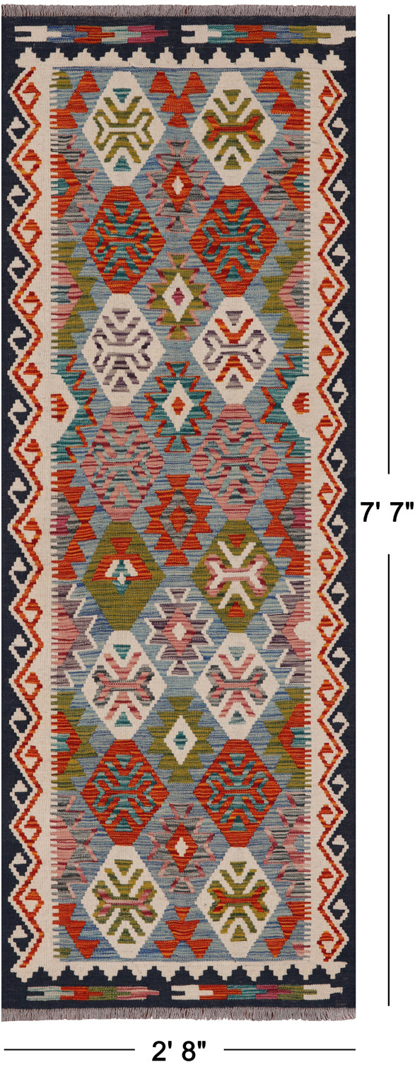 SUPER SALE Reversible Kilim Flat Weave Wool On Wool Runner Rug - 2' 8" X 7' 7"