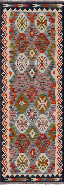 SUPER SALE Reversible Kilim Flat Weave Wool On Wool Runner Rug - 2' 8" X 7' 7"