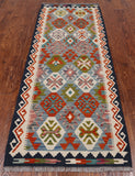 SUPER SALE Reversible Kilim Flat Weave Wool On Wool Runner Rug - 2' 8" X 7' 7"