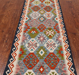 SUPER SALE Reversible Kilim Flat Weave Wool On Wool Runner Rug - 2' 8" X 7' 7"