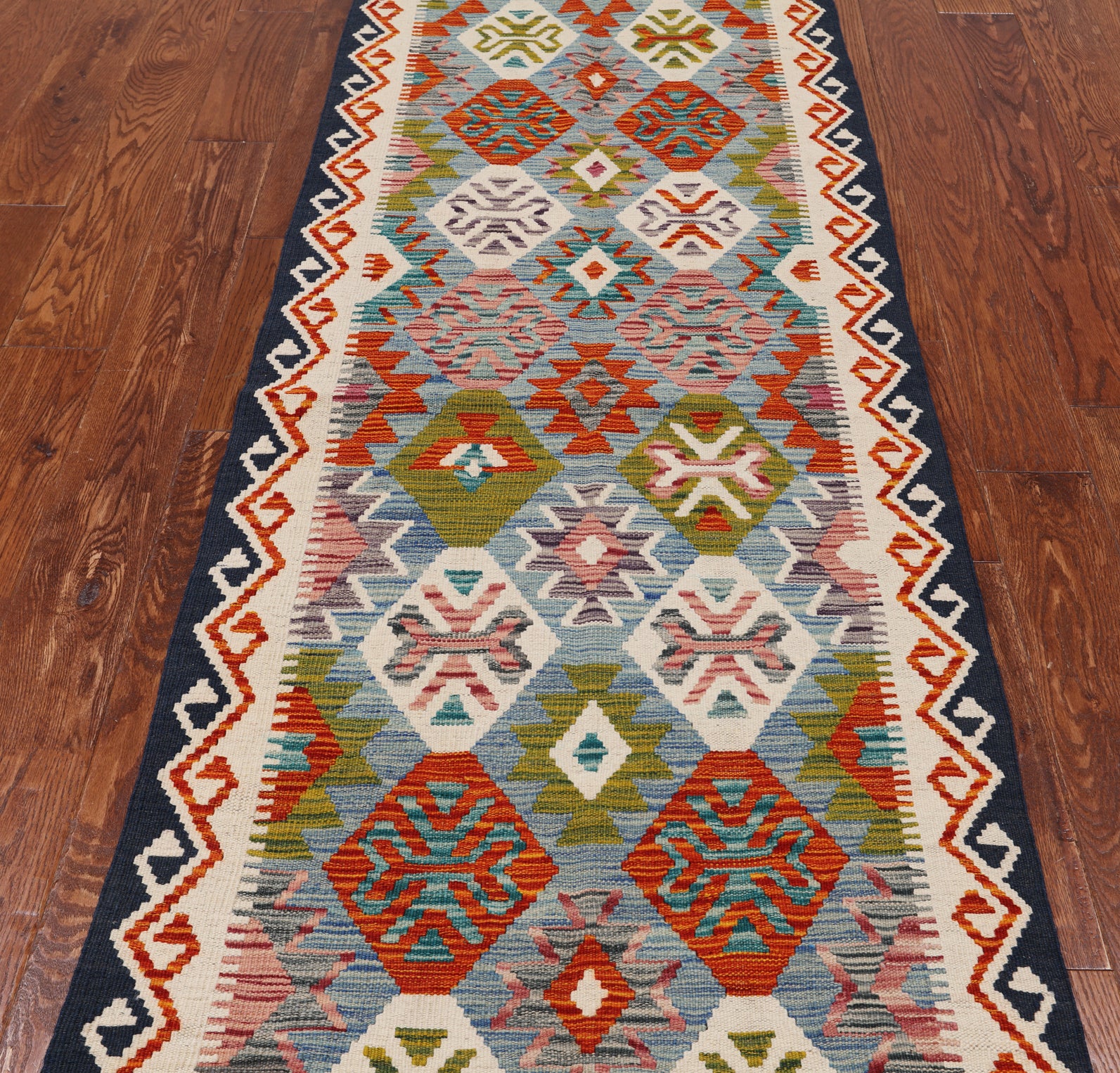 SUPER SALE Reversible Kilim Flat Weave Wool On Wool Runner Rug - 2' 8" X 7' 7"