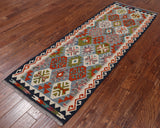 SUPER SALE Reversible Kilim Flat Weave Wool On Wool Runner Rug - 2' 8" X 7' 7"