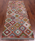 SUPER SALE Reversible Kilim Flat Weave Wool On Wool Runner Rug - 3' 0" X 8' 0"