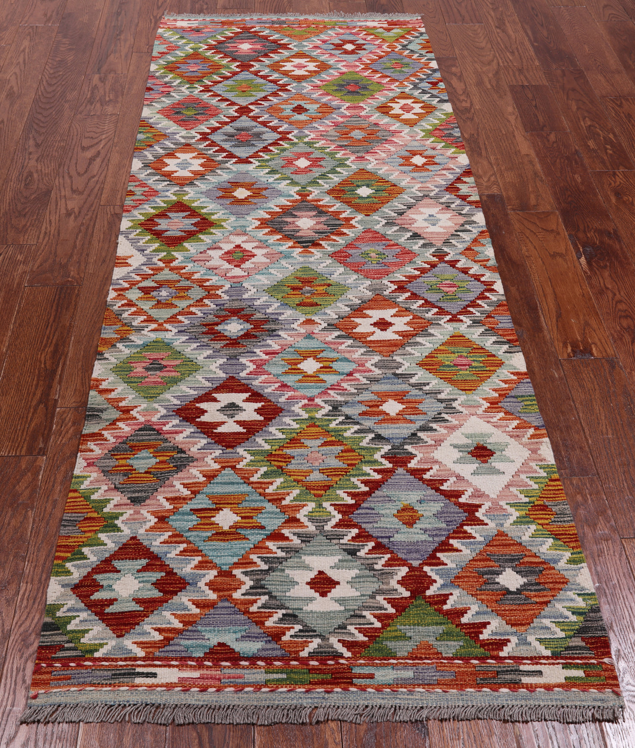 SUPER SALE Reversible Kilim Flat Weave Wool On Wool Runner Rug - 3' 0" X 8' 0"
