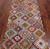 SUPER SALE Reversible Kilim Flat Weave Wool On Wool Runner Rug - 3' 0" X 8' 0"
