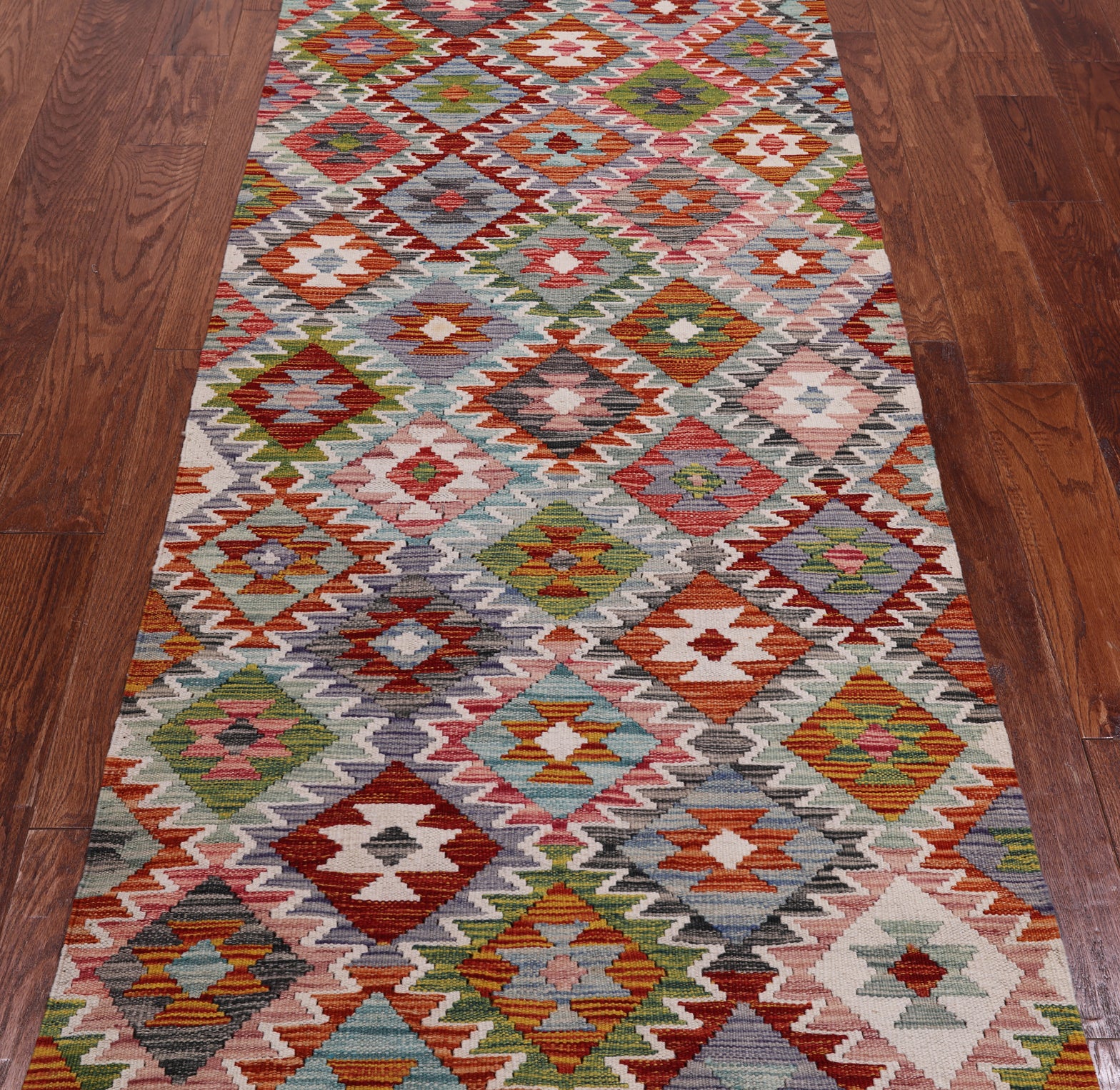 SUPER SALE Reversible Kilim Flat Weave Wool On Wool Runner Rug - 3' 0" X 8' 0"