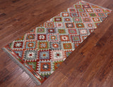 SUPER SALE Reversible Kilim Flat Weave Wool On Wool Runner Rug - 3' 0" X 8' 0"