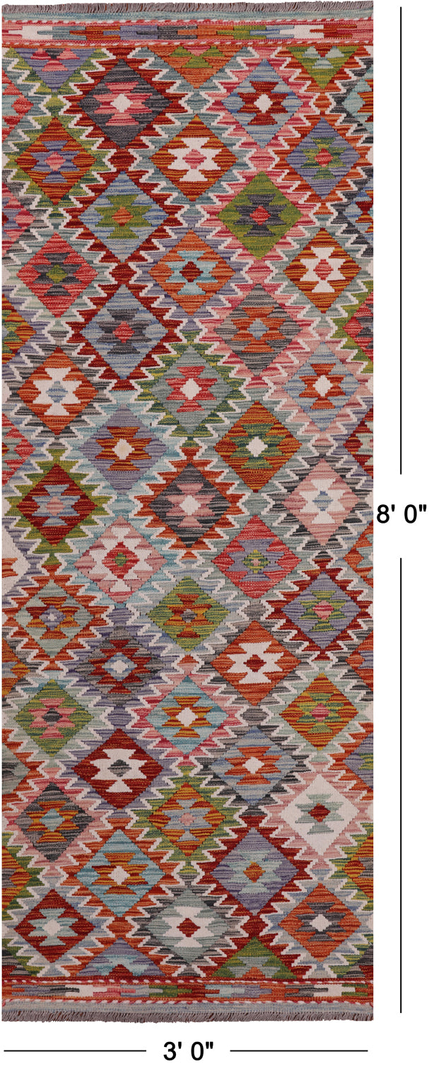SUPER SALE Reversible Kilim Flat Weave Wool On Wool Runner Rug - 3' 0" X 8' 0"