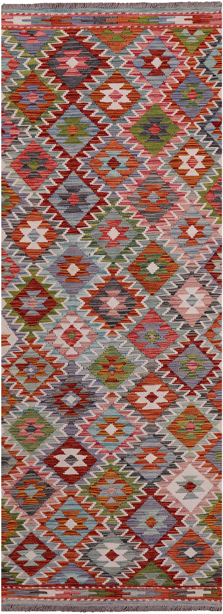 SUPER SALE Reversible Kilim Flat Weave Wool On Wool Runner Rug - 3' 0" X 8' 0"