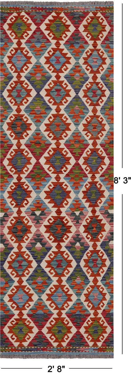 SUPER SALE Reversible Kilim Flat Weave Wool On Wool Runner Rug - 2' 8" X 8' 3"