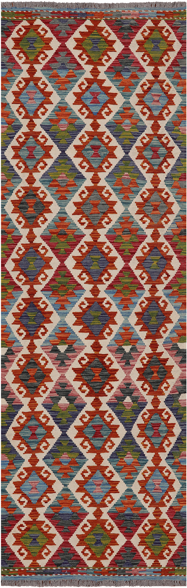 SUPER SALE Reversible Kilim Flat Weave Wool On Wool Runner Rug - 2' 8" X 8' 3"