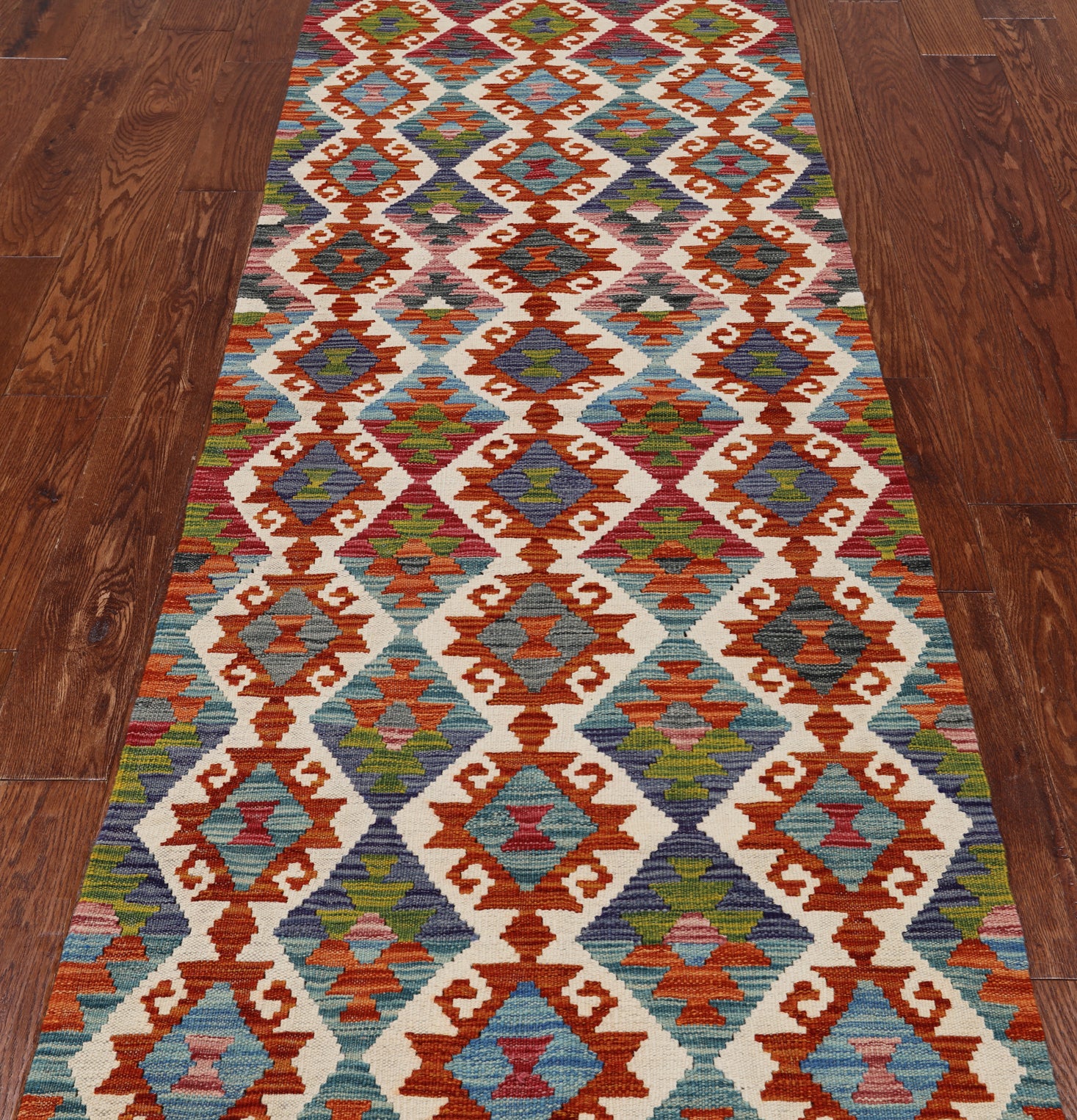 SUPER SALE Reversible Kilim Flat Weave Wool On Wool Runner Rug - 2' 8" X 8' 3"