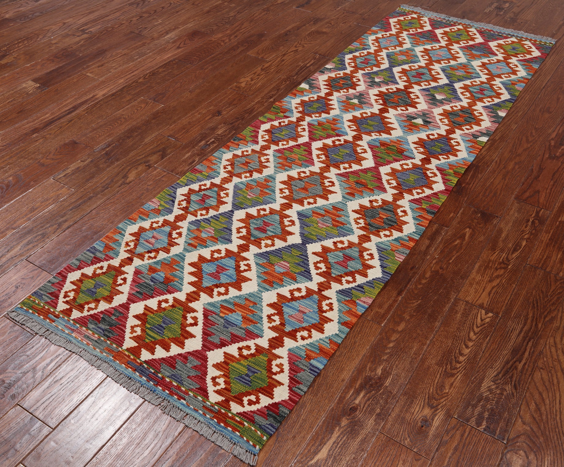 SUPER SALE Reversible Kilim Flat Weave Wool On Wool Runner Rug - 2' 8" X 8' 3"