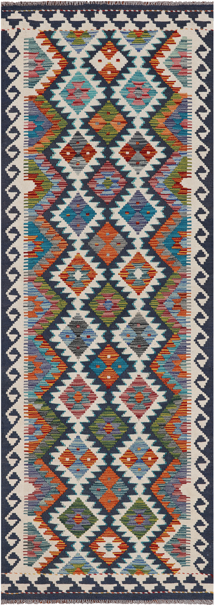 SUPER SALE Reversible Kilim Flat Weave Wool On Wool Runner Rug - 2' 9" X 7' 8"