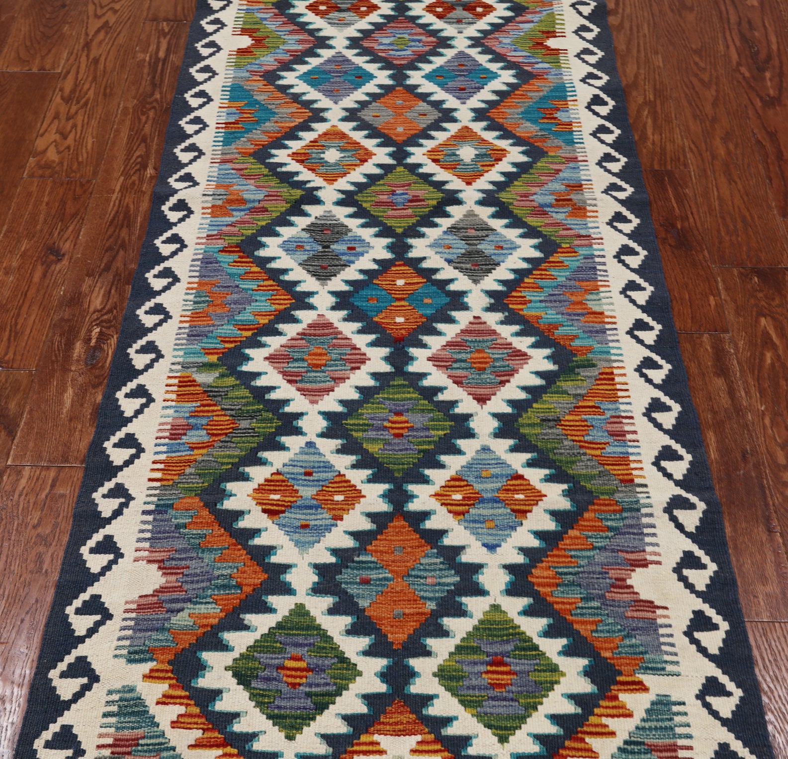 SUPER SALE Reversible Kilim Flat Weave Wool On Wool Runner Rug - 2' 9" X 7' 8"