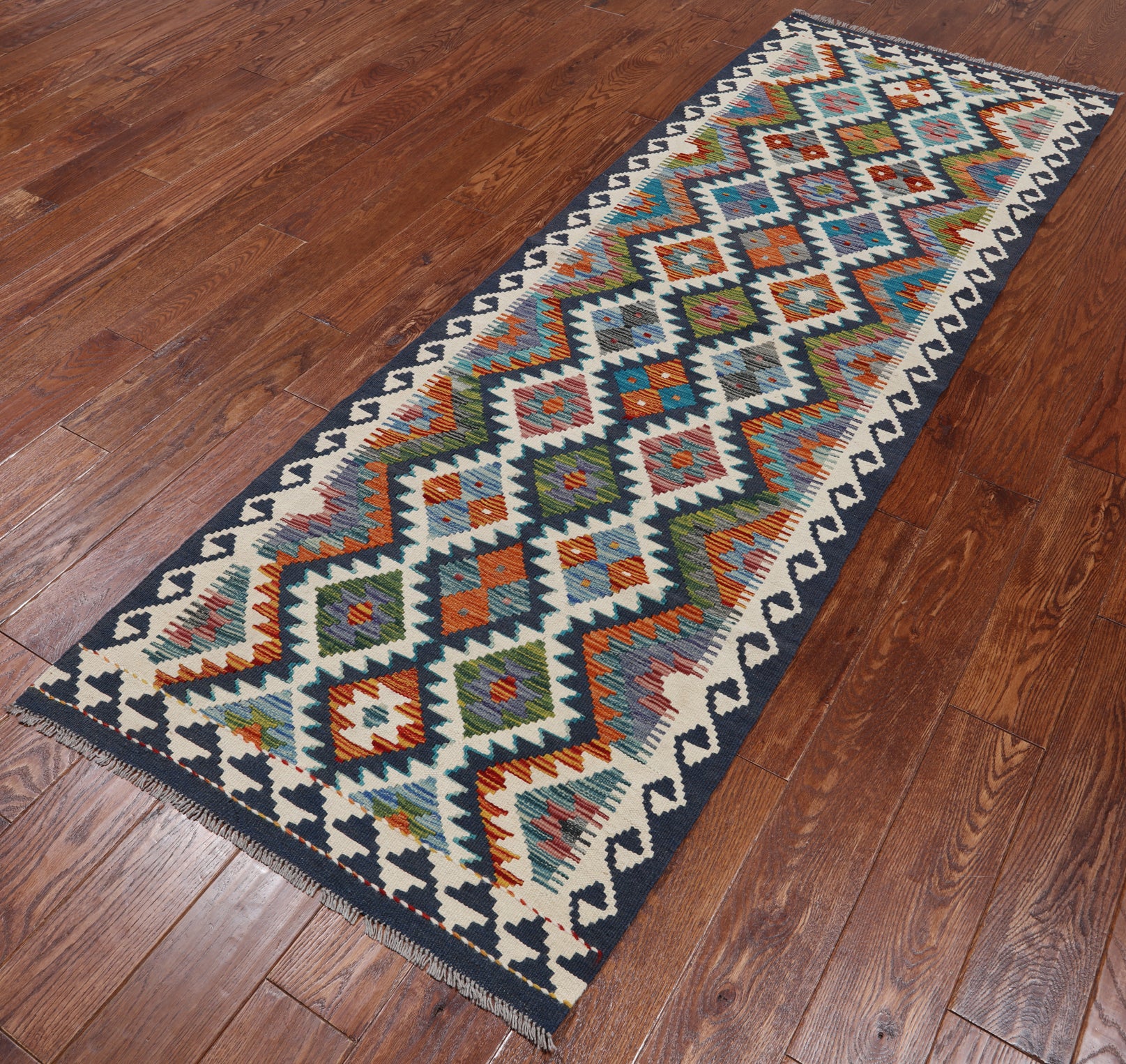SUPER SALE Reversible Kilim Flat Weave Wool On Wool Runner Rug - 2' 9" X 7' 8"