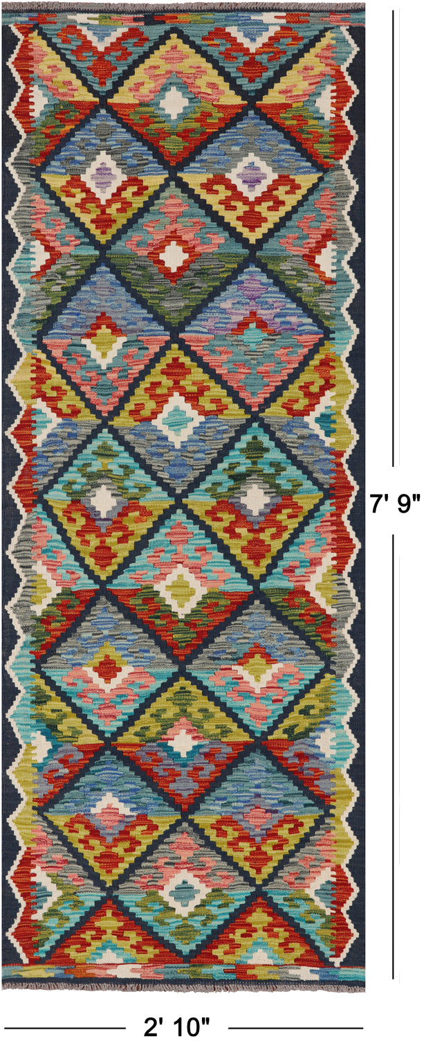SUPER SALE Reversible Kilim Flat Weave Wool On Wool Runner Rug - 2' 10" X 7' 9"
