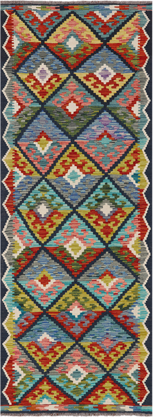 SUPER SALE Reversible Kilim Flat Weave Wool On Wool Runner Rug - 2' 10" X 7' 9"