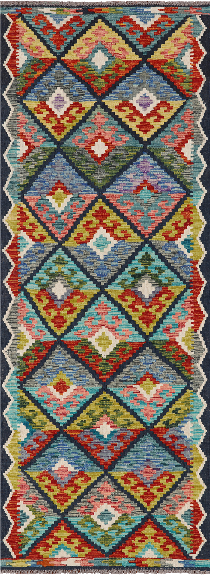 SUPER SALE Reversible Kilim Flat Weave Wool On Wool Runner Rug - 2' 10" X 7' 9"