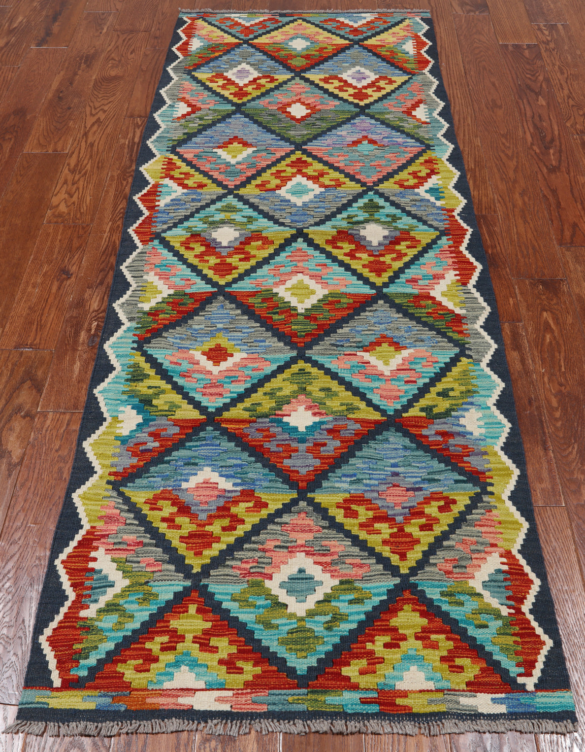 SUPER SALE Reversible Kilim Flat Weave Wool On Wool Runner Rug - 2' 10" X 7' 9"